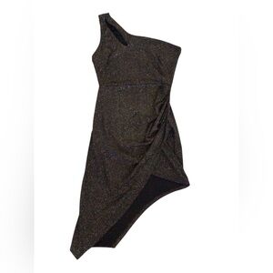CELEB black and gold sparkly Asymmetrical one sleeve dress size medium